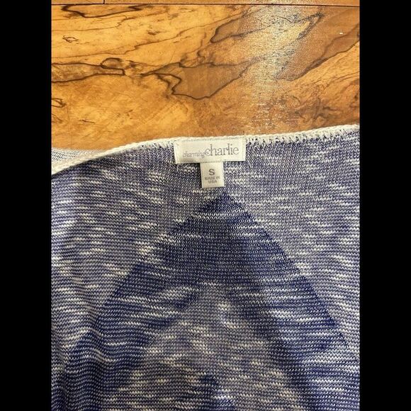 Charming Charlie White Blue Stripes Cardigan Size Small - Picture 8 of 9